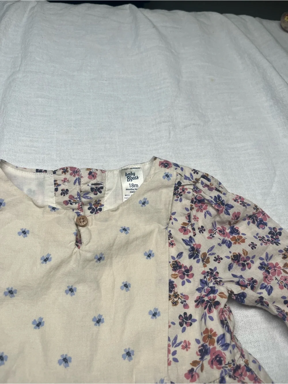 OshKosh B'gosh Cream Floral Tiered Long Sleeve Dress with Pink & Purple Accents